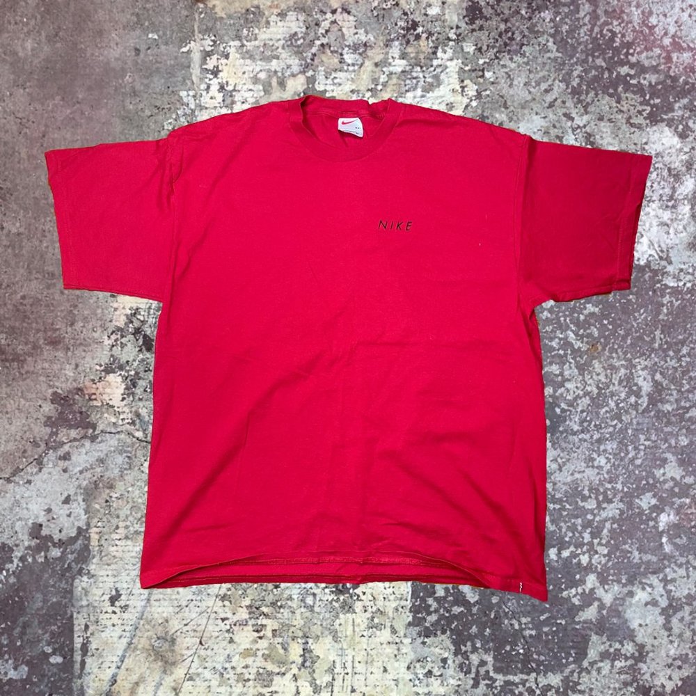90s Nike Classic Spellout Logo Red Essentials Vintage T-Shirt XXL
